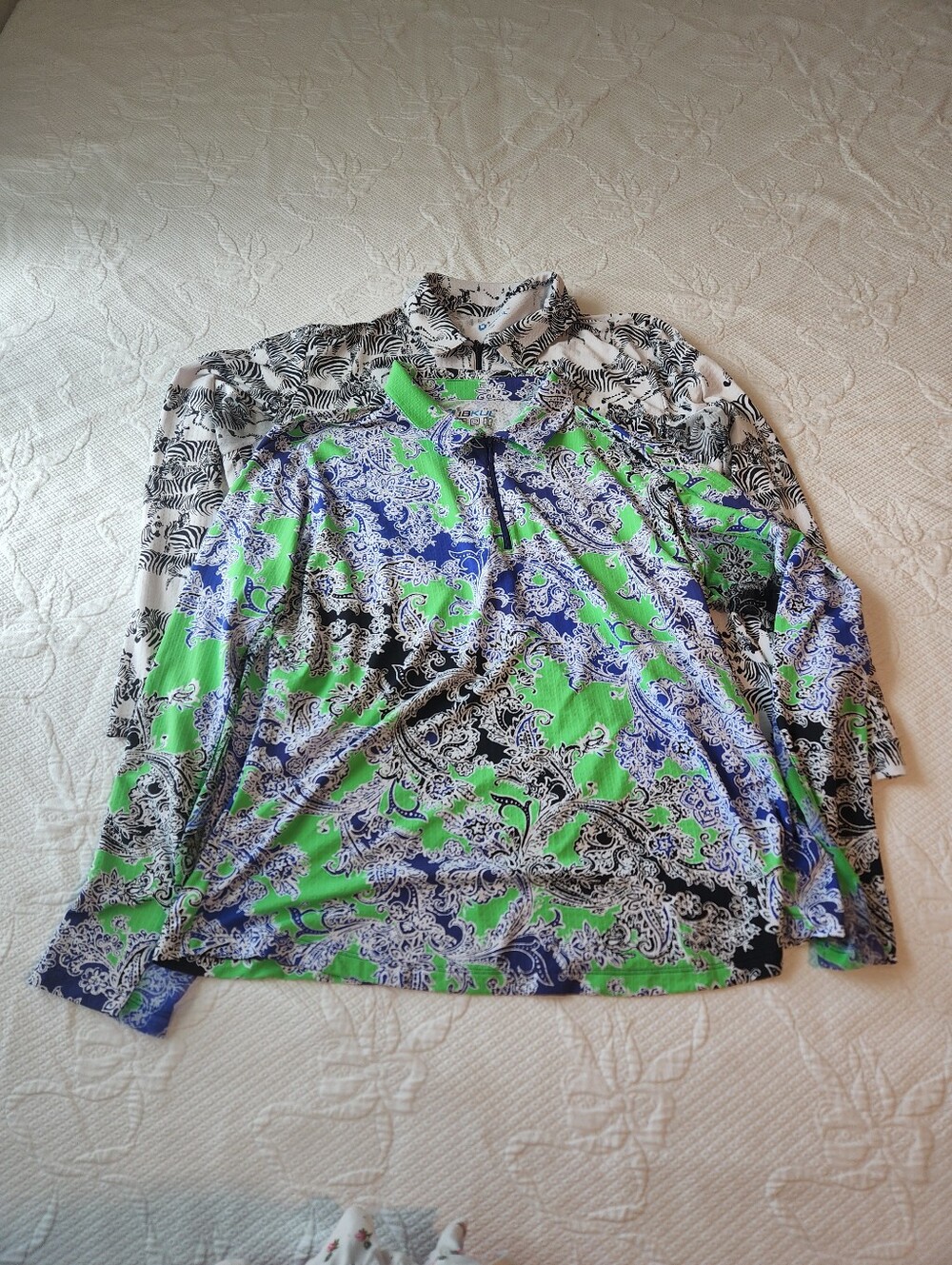 IBKUL Long Sleeve Performance Polo in Green, Blue, Black, White Paisley Bundle
